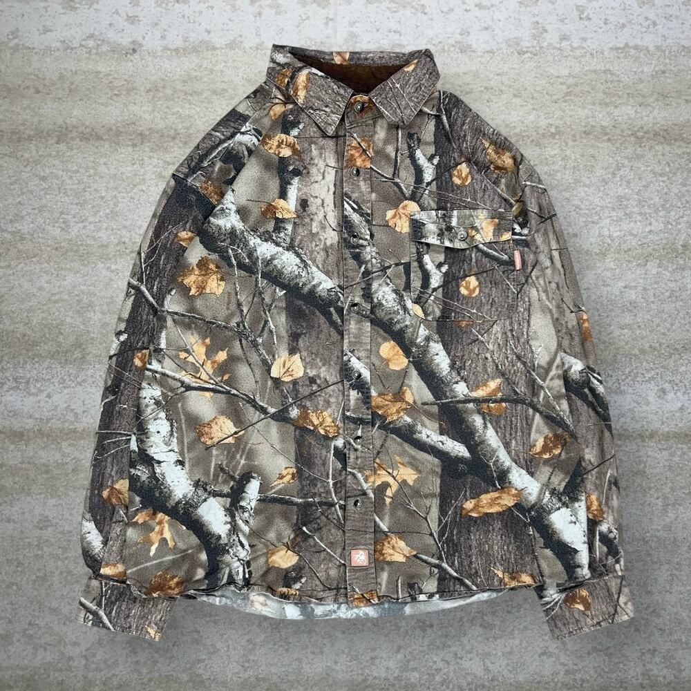 Vintage 90s Button Up Shirt Mens XL Hunting Camo Cotton Long Sleeve Woodland